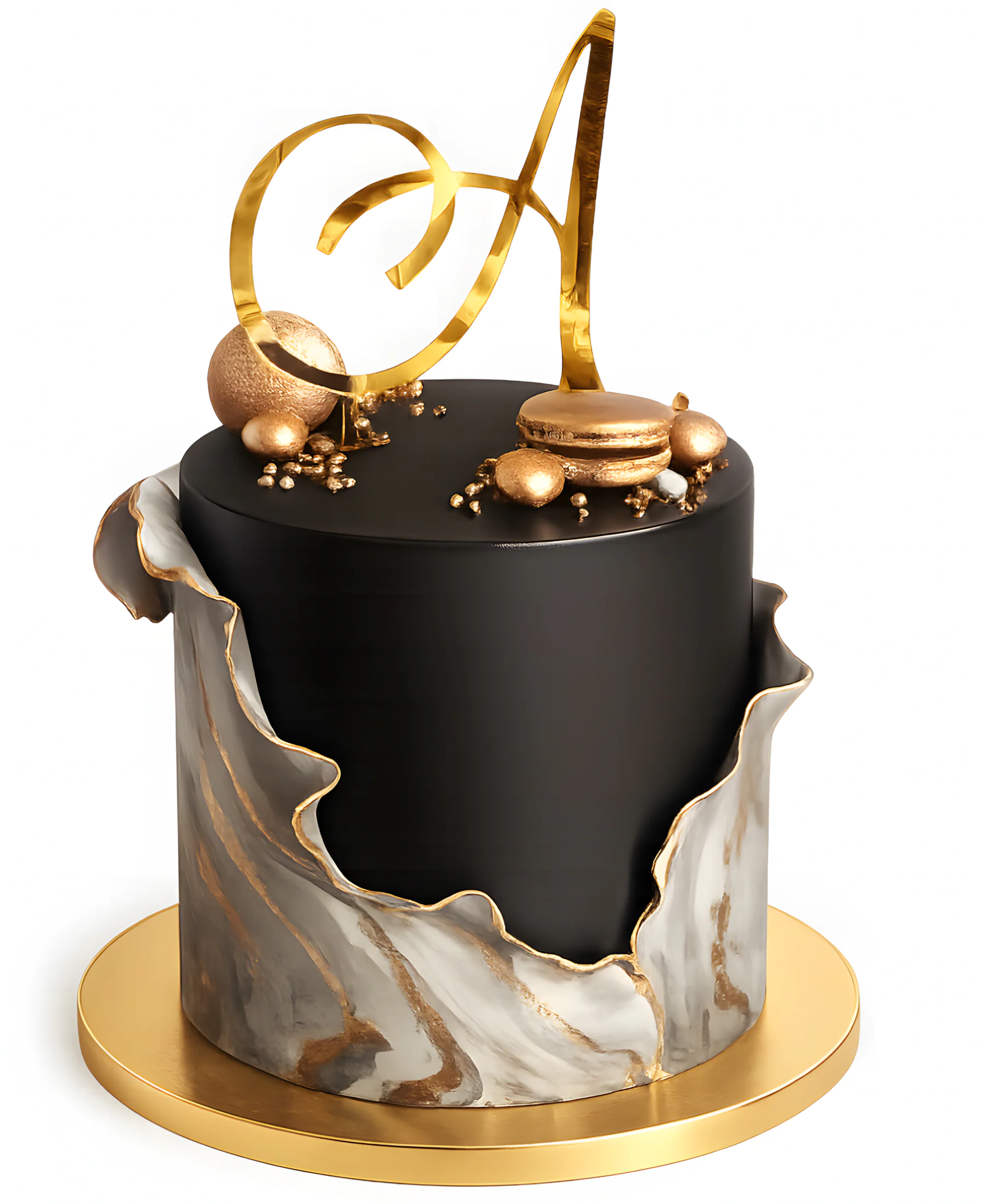 Черно-золотой торт на день рождение с буквой Фото