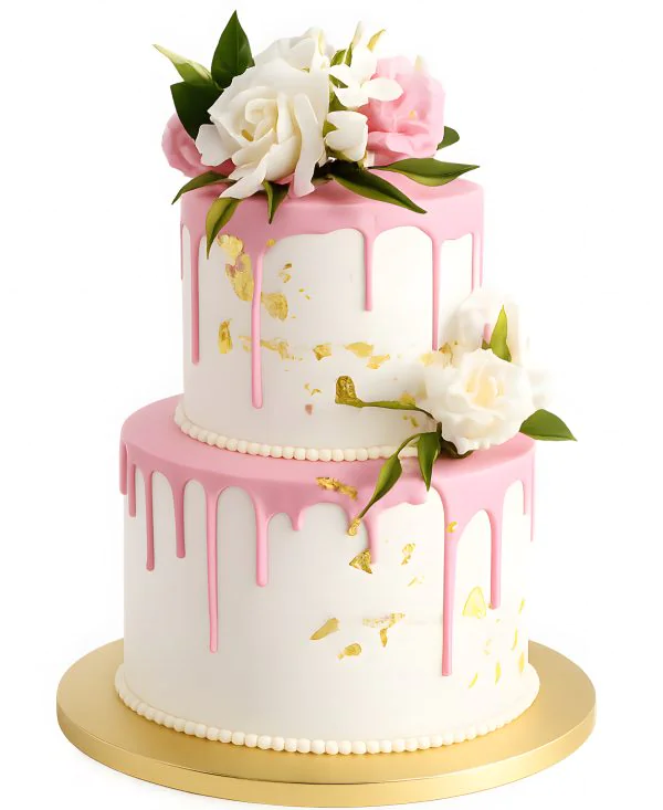 Свадебный торт с кремом и цветами Фото