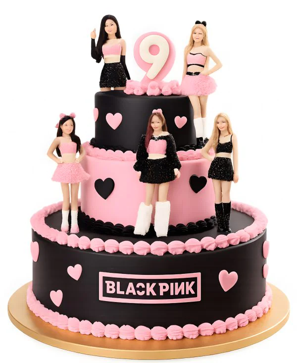 Торт на день рождения с топперами группы Blackpink Фото