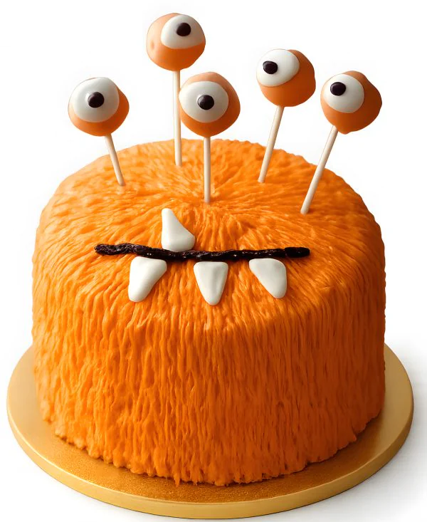 Забавный торт на Хэллоуин оранжевый монстр Фото