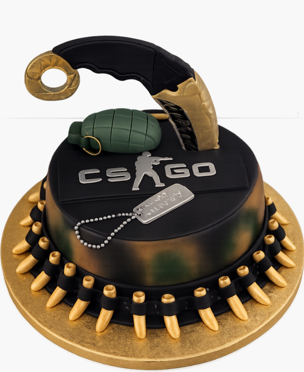 Торт по игре Контр Страйк с пулями и оружием Фото