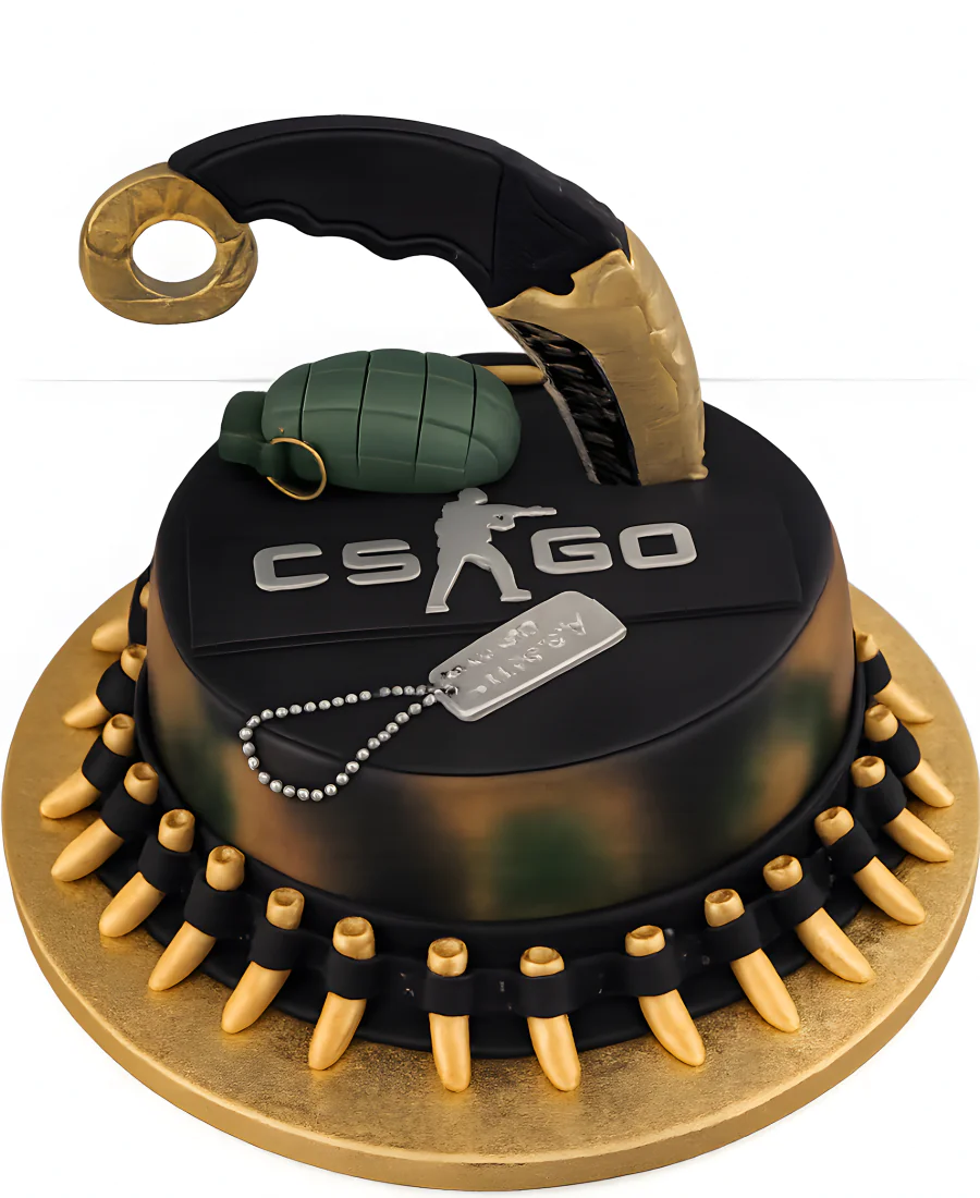 Торт по игре Контр Страйк с пулями и оружием Фото