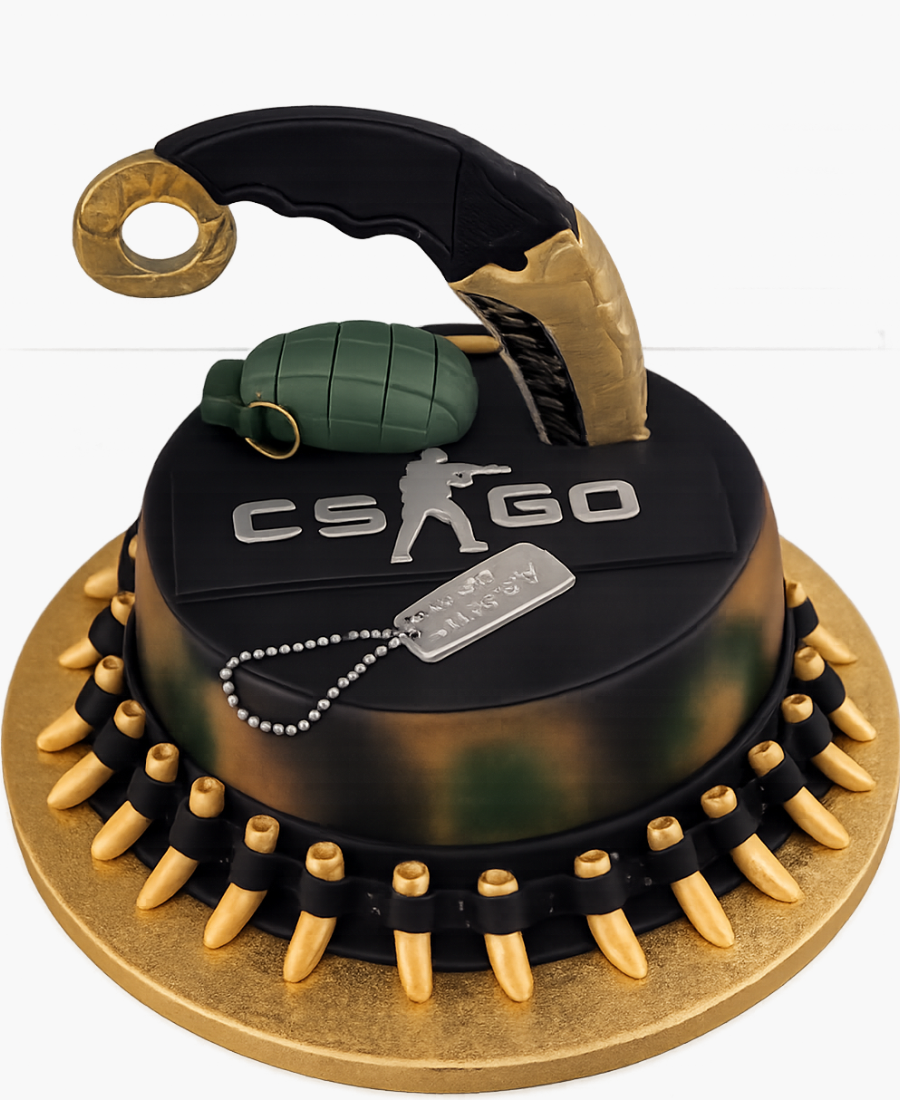 Торт по игре Контр Страйк с пулями и оружием Фото