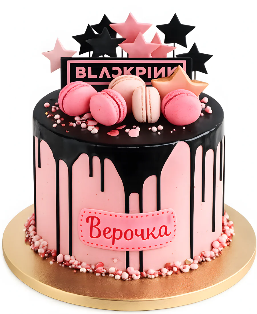 Торт по тематике Blackpink с макарунами Фото