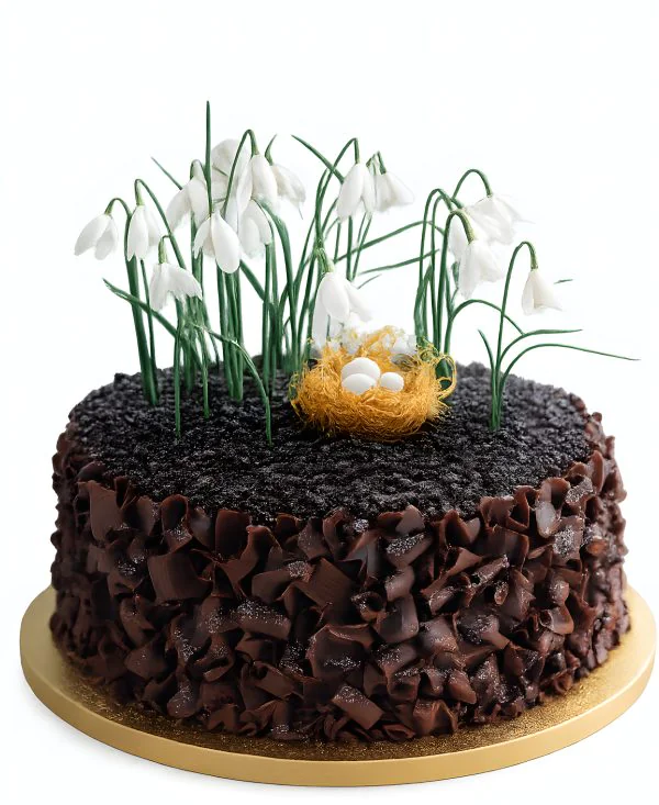 Шоколадный торт с подснежниками Фото