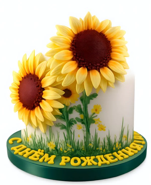 Торт с большими подсолнухами Фото