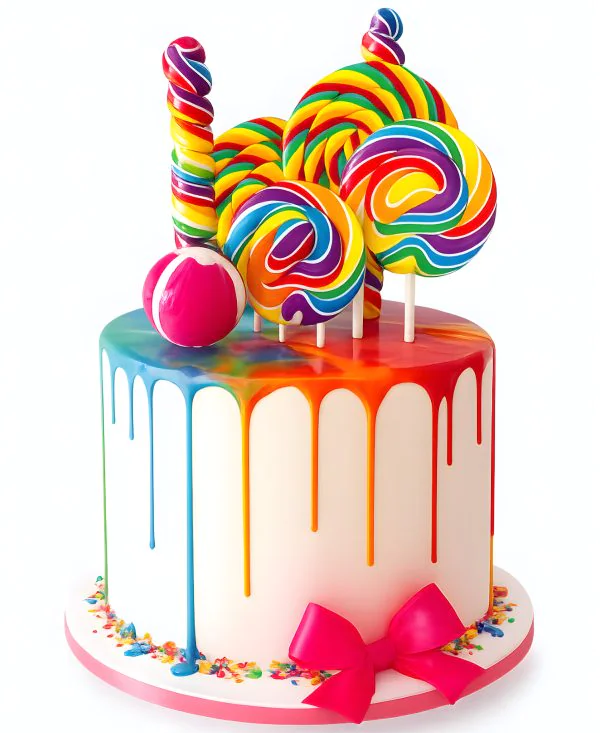 Разноцветный торт с леденцами Фото