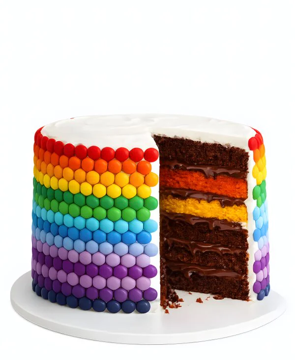 Радужный торт с драже Фото