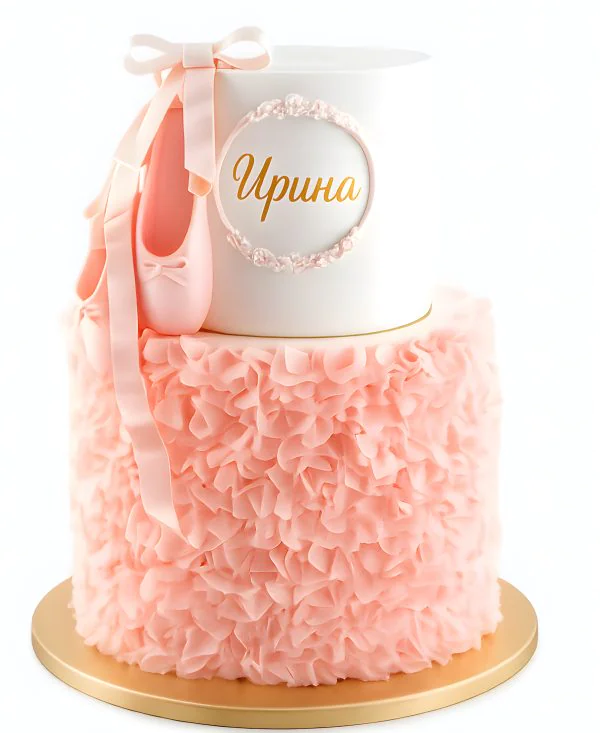 Двухъярусный бело-розовый торт балерина Фото