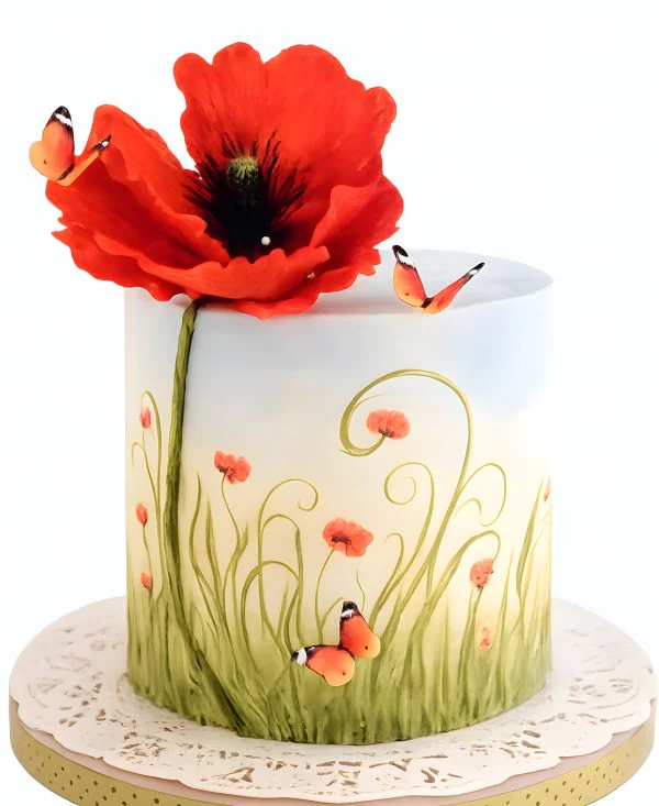 Очаровательный торт с маком и бабочками Фото