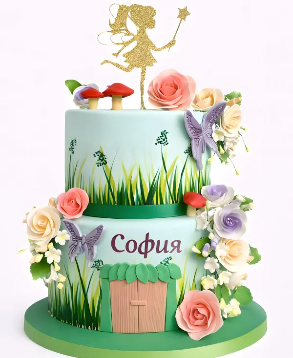 Сказочный торт с феей в два яруса Фото