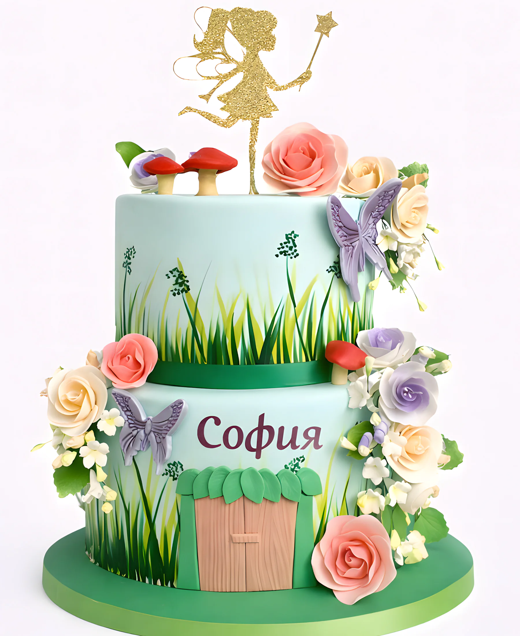 Сказочный торт с феей в два яруса Фото