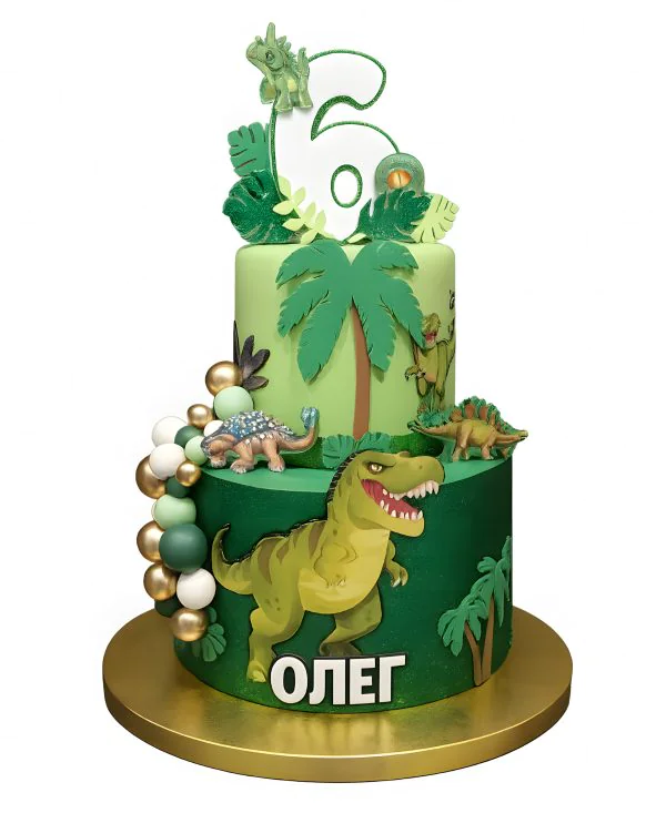 Торт с фотопечатями динозавров на 6 лет Фото