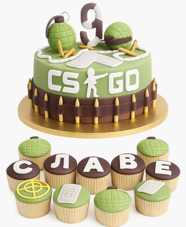 Торт с капкейками по игре Контр Страйк на 9 лет Фото