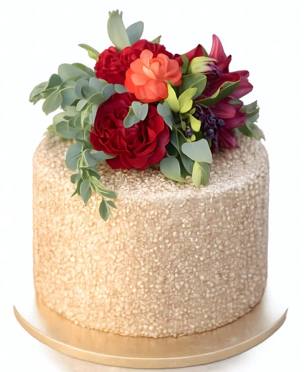 Торт с красными живыми цветами Фото