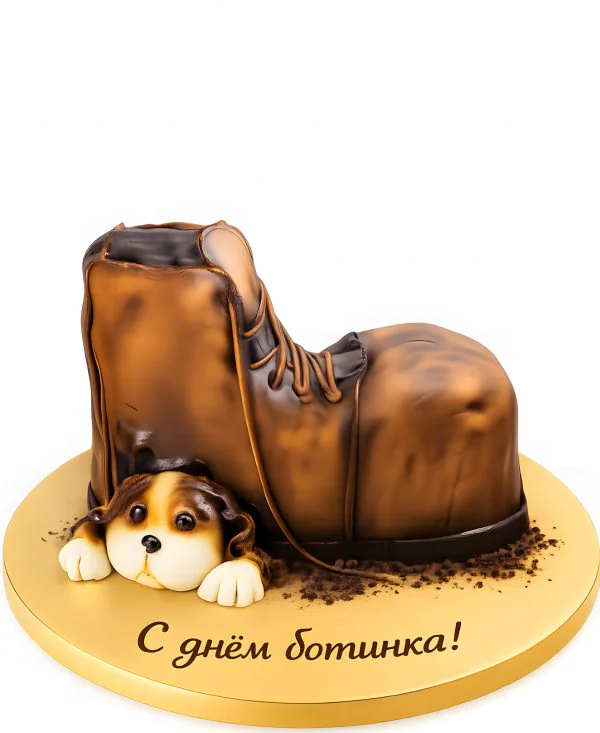 Торт в форме старого башмака с щенком Фото
