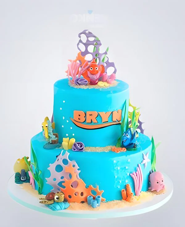 Синий торт в поисках Немо с рыбками Фото