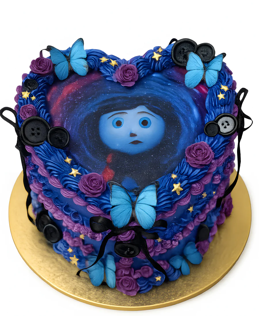 Торт с бабочками и Коралиной Фото