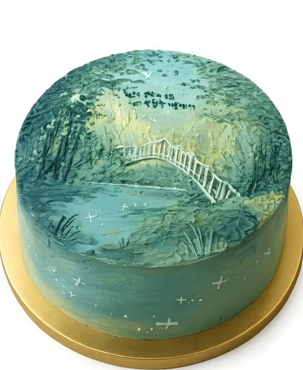 Торт весенний парк с нежным пейзажем Фото