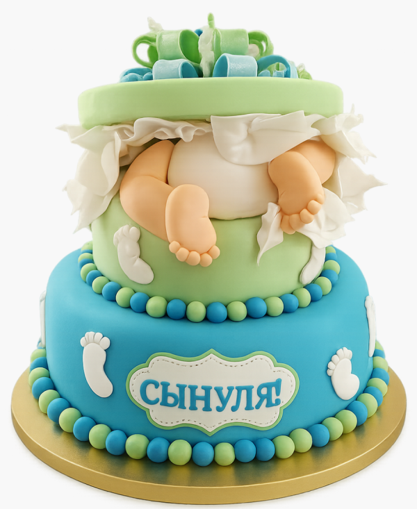 Величественный двухъярусный торт с ребенком в памперсе Фото