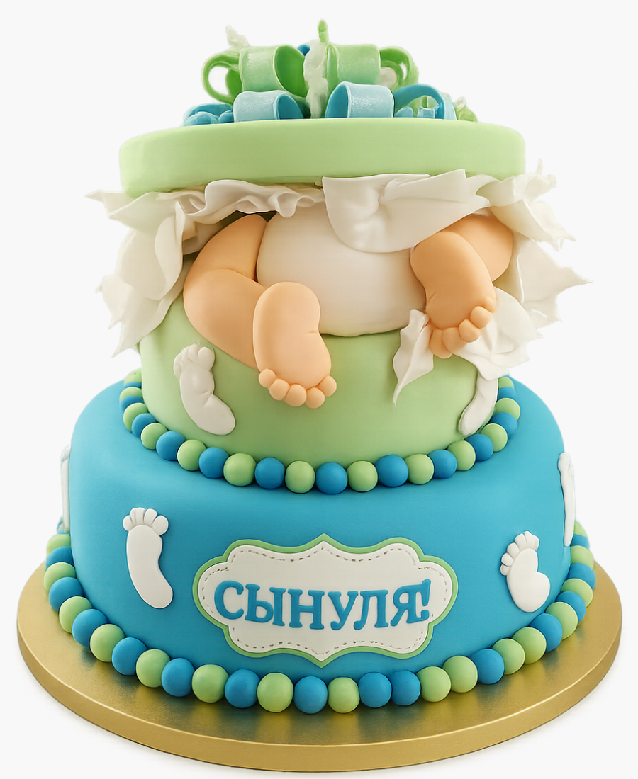 Величественный двухъярусный торт с ребенком в памперсе Фото