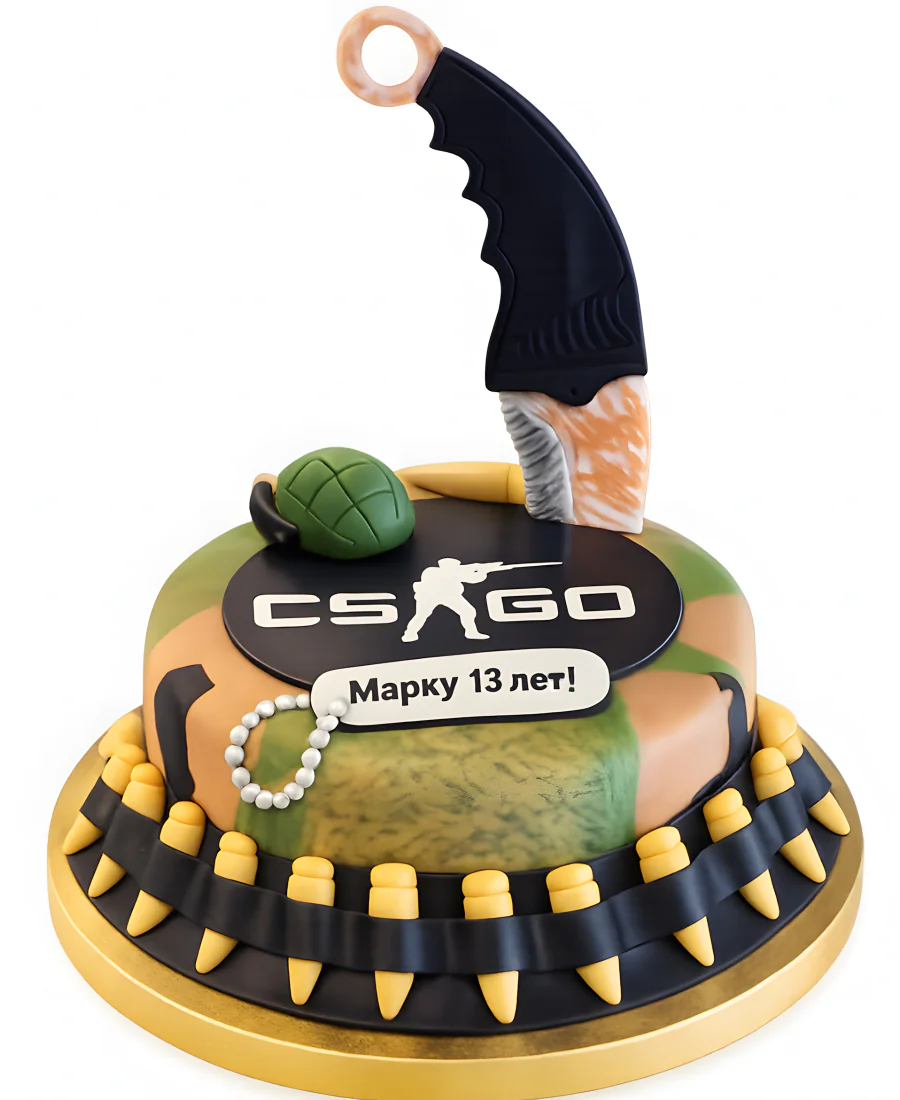 Восхитительный торт с гранатой и керамбитом по игре CS GO Фото