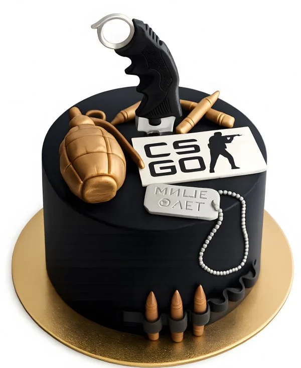 Яркий черный торт по компьютерной игре Фото