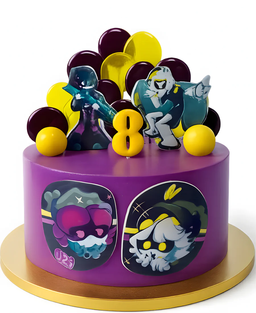 Яркий торт по сериалу Murder Drones на 8 лет Фото