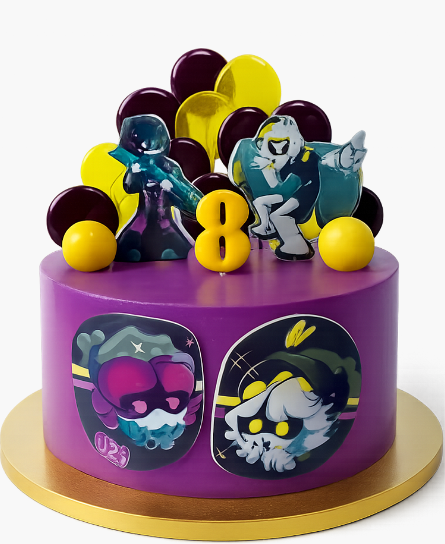 Яркий торт по сериалу Murder Drones на 8 лет Фото