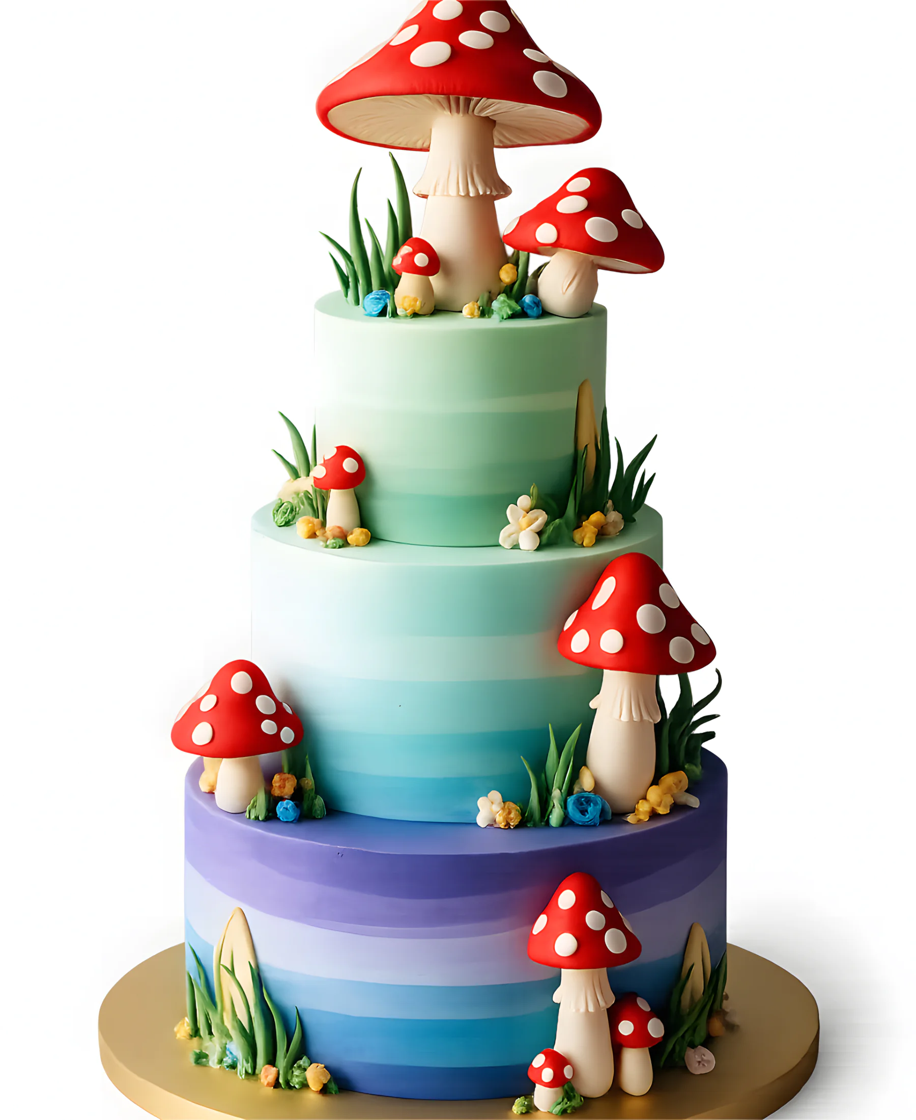 Яркий торт с мухоморами в три яруса Фото