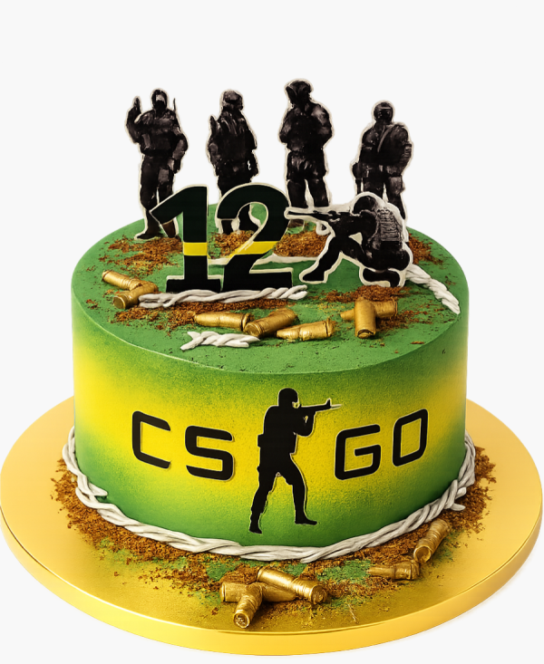Зеленый торт в тематике CS GO Фото