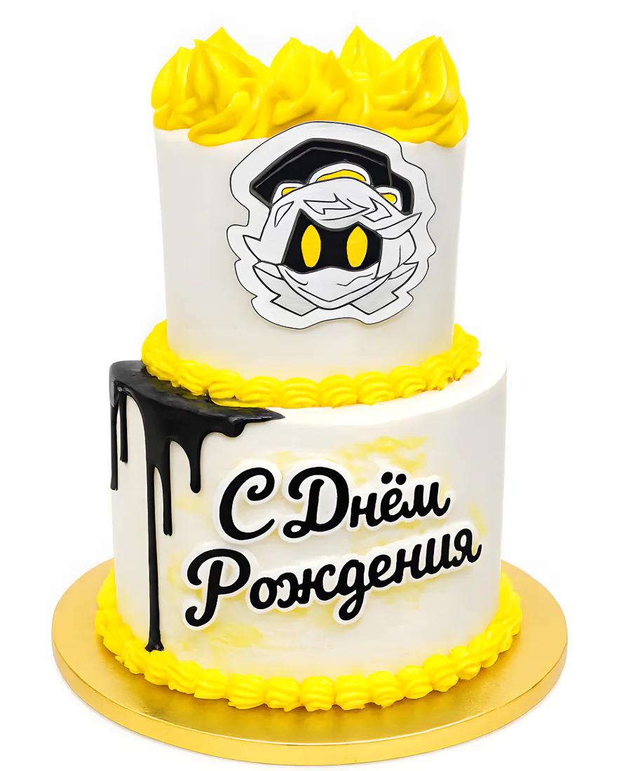 Желтый торт с персонажем Син из сериала Murder Drones Фото