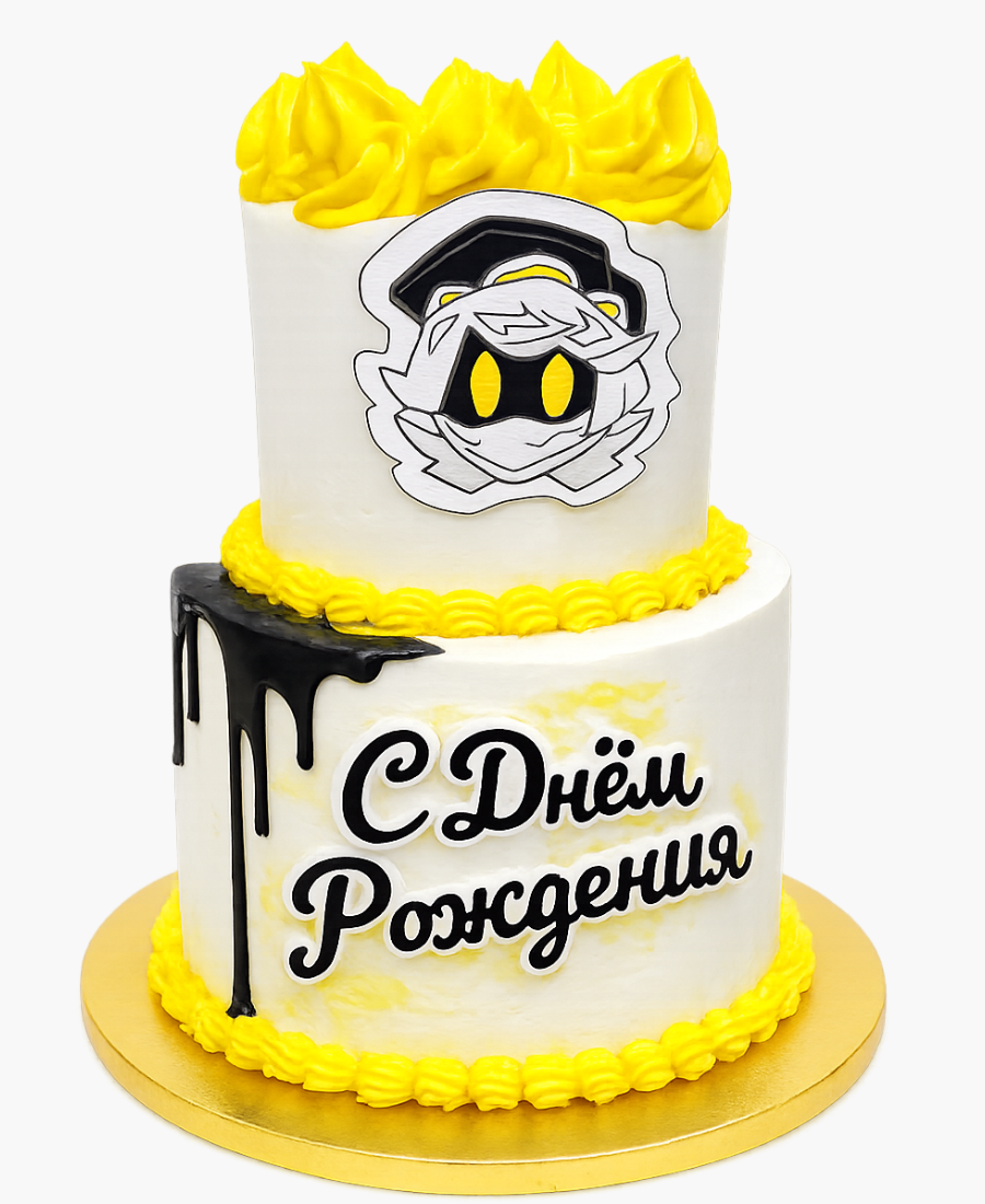 Желтый торт с персонажем Син из сериала Murder Drones Фото