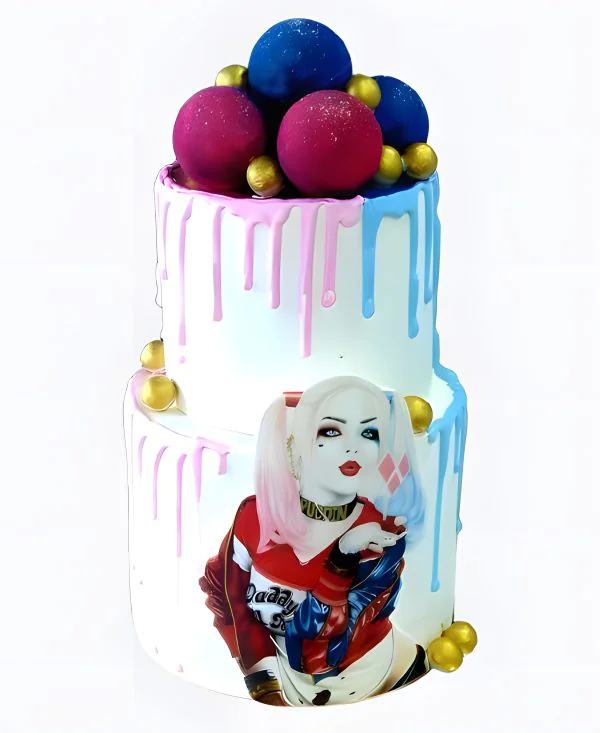 Двухъярусный торт с топпером Харли Квин Фото