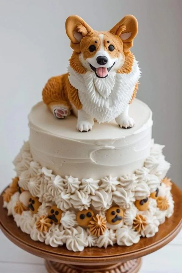 Торт с печеньем и собакой Фото