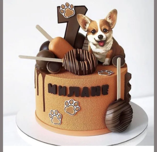 Велюровый торт на 7 лет с пончиками Фото