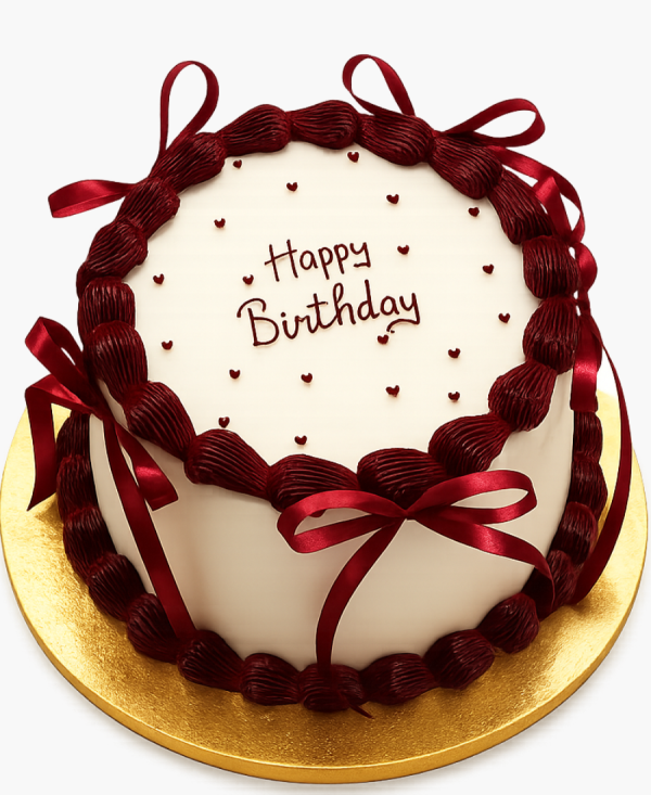 Бело-бордовый торт на день рождение Фото