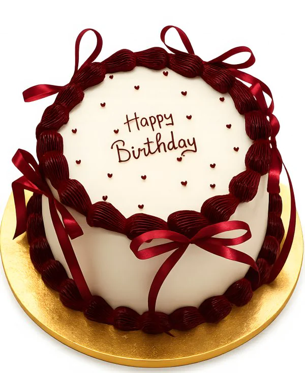 Бело-бордовый торт на день рождение Фото