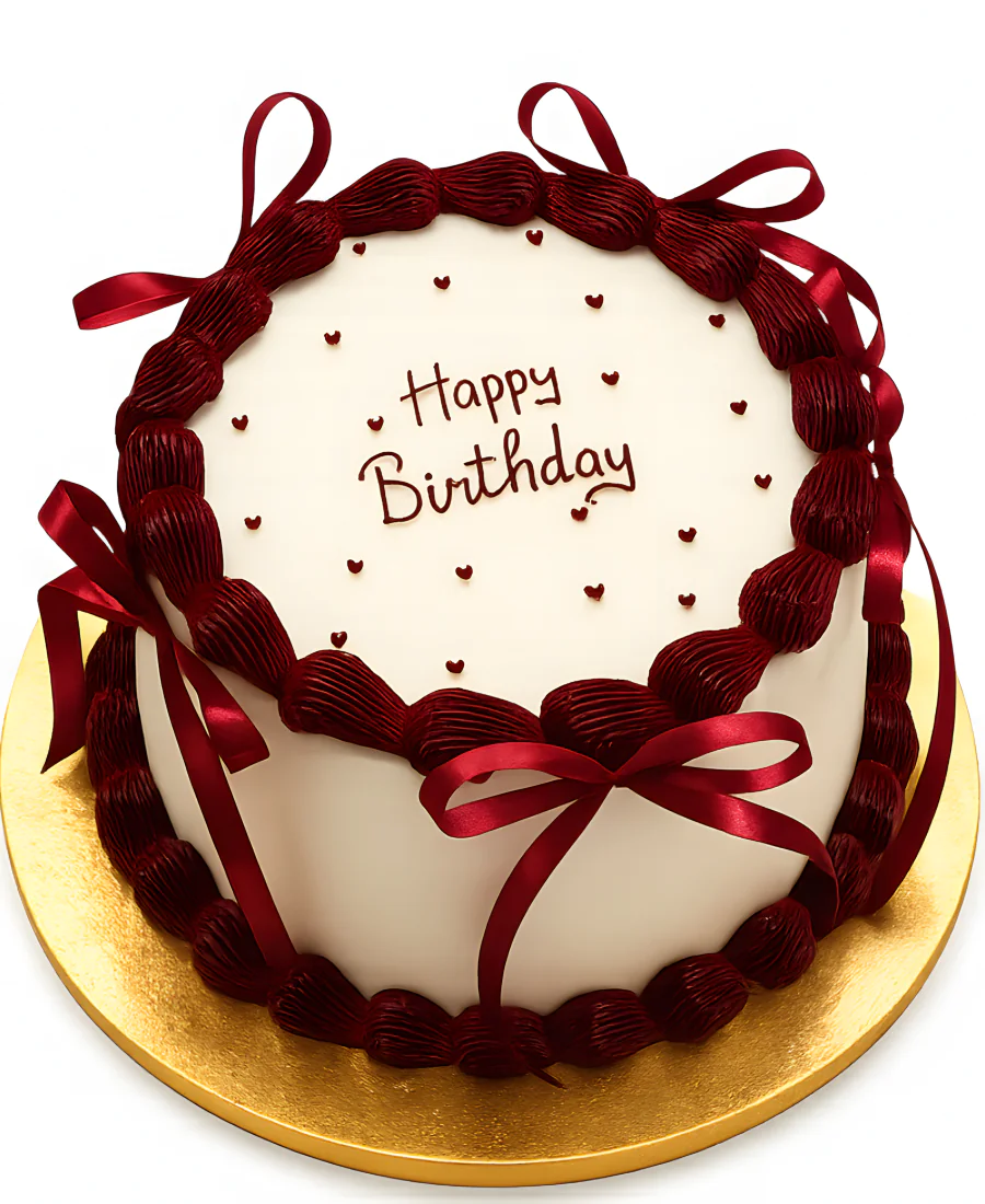 Бело-бордовый торт на день рождение Фото