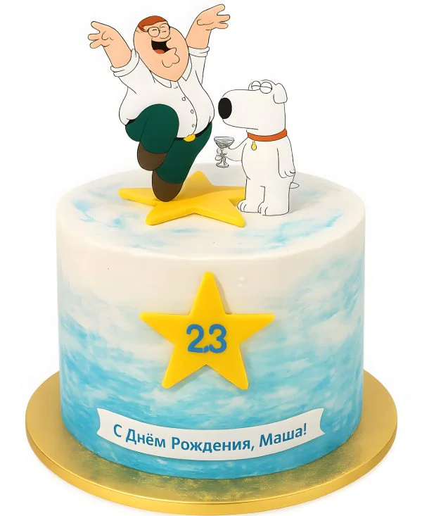 Бело-голубой торт с Питером Фото