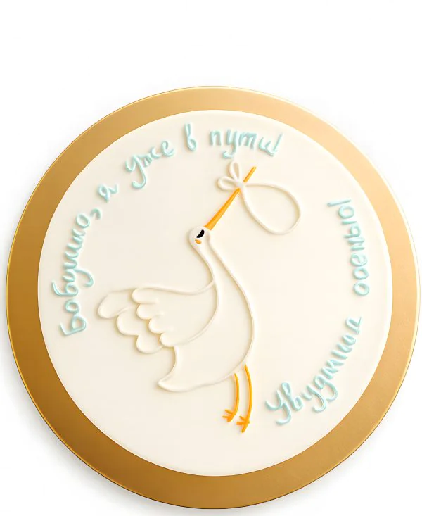 Белый бенто-торт с рисунком аиста Фото