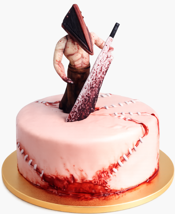 Белый торт с фигуркой палача Фото