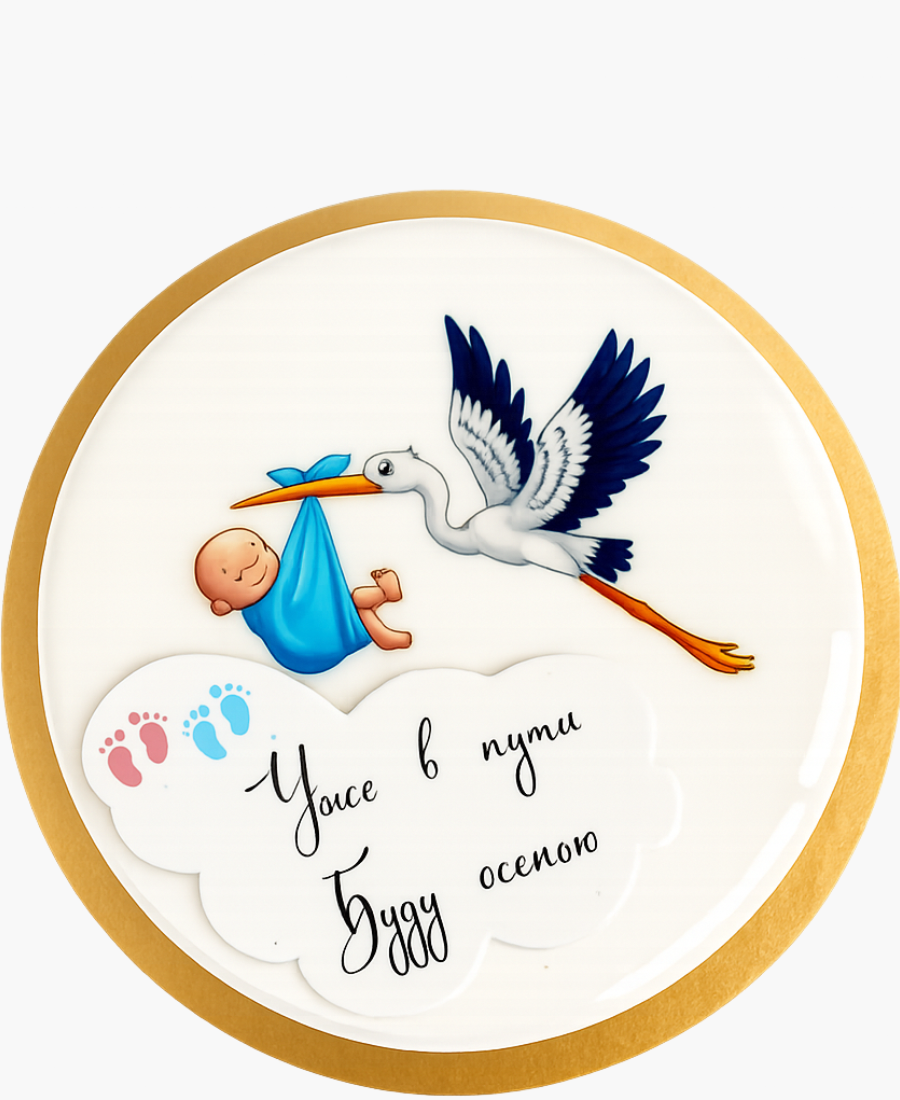 Белый торт с мастичным топпером аиста Фото