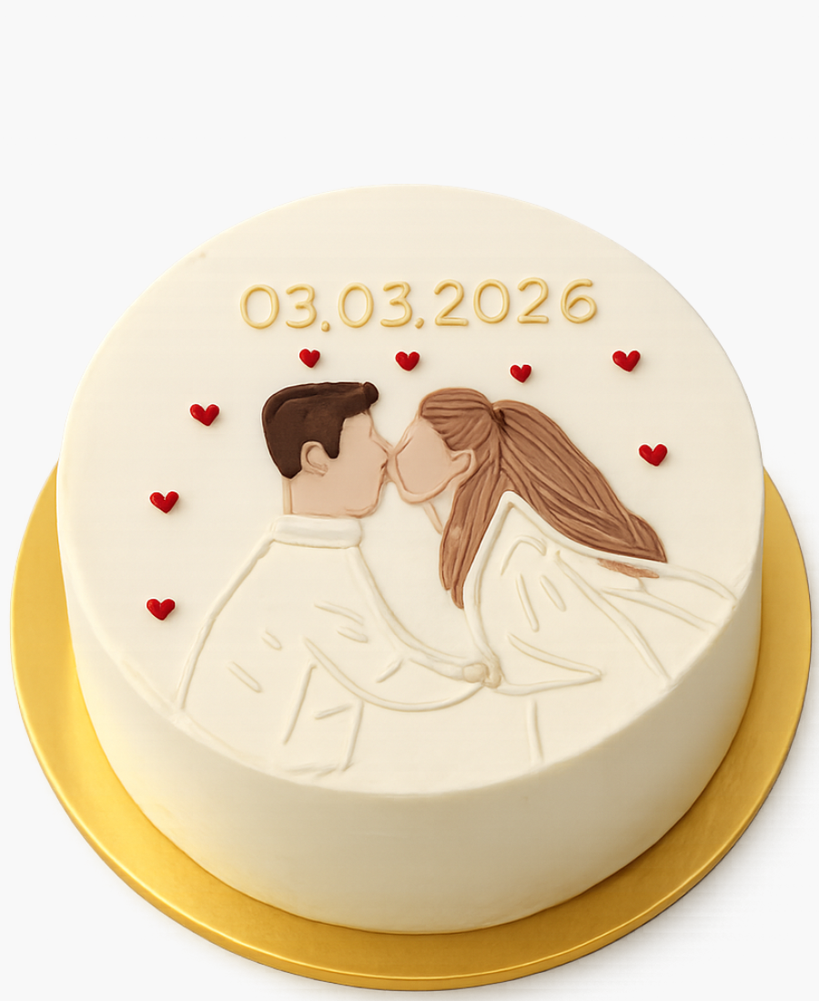 Бенто-торт с целующимися молодоженами Фото