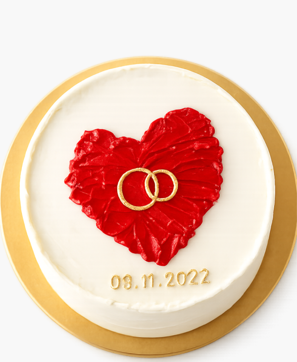 Бенто-торт с красным сердцем и кольцами Фото