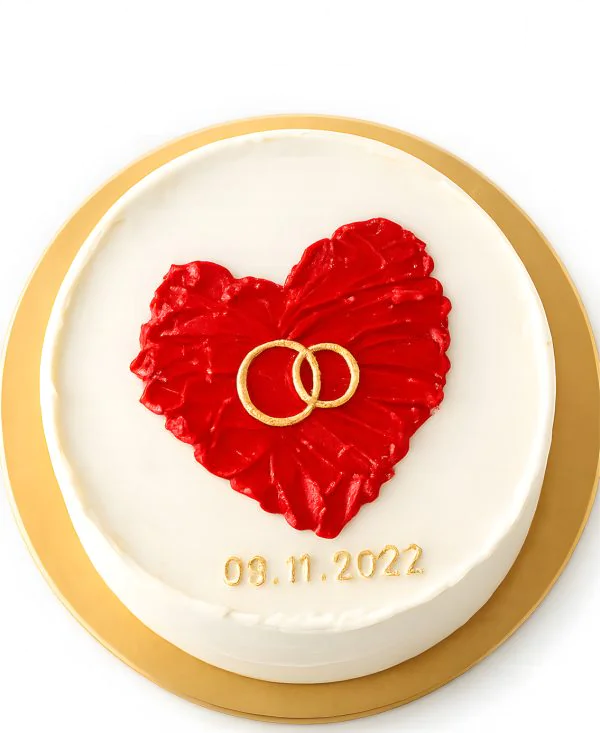 Бенто-торт с красным сердцем и кольцами Фото