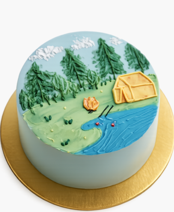 Бенто-торт с рисунком палатки в лесу Фото