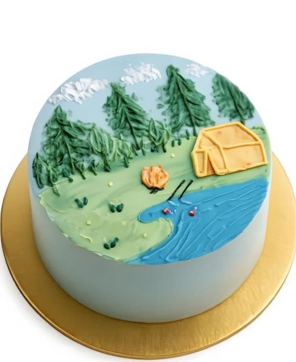 Бенто-торт с рисунком палатки в лесу Фото