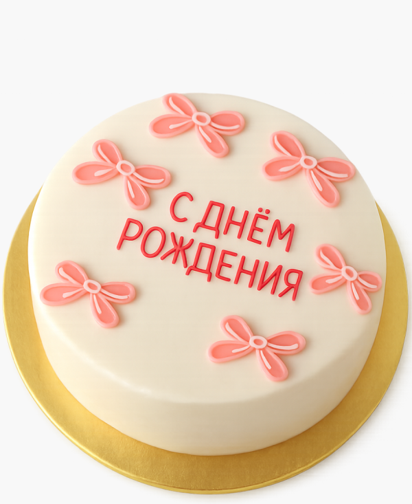 Бенто-торт с рисунком розовых бантиков Фото