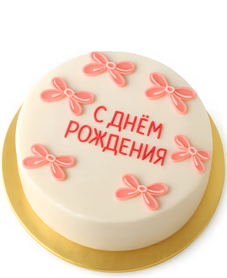 Бенто-торт с рисунком розовых бантиков Фото